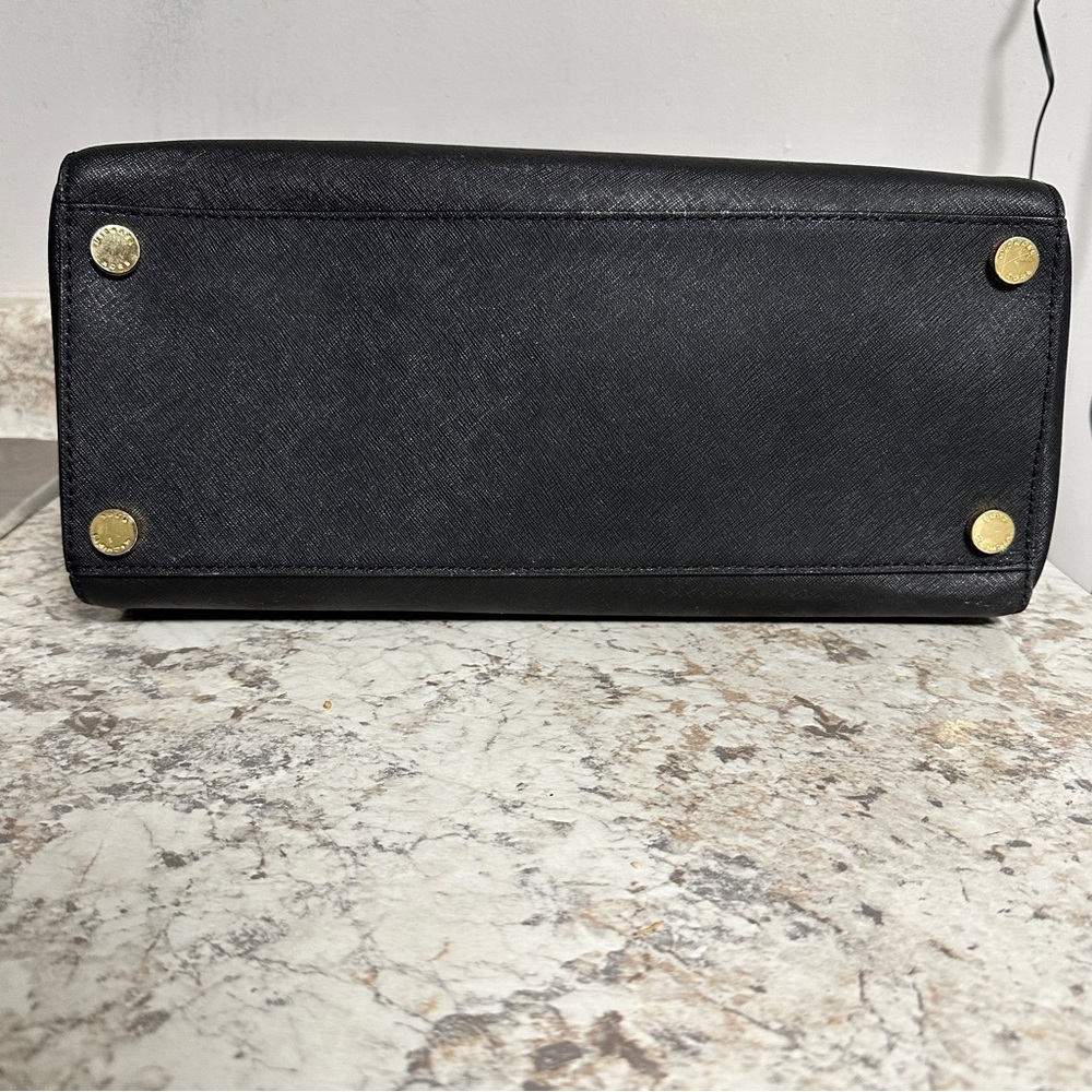 MICHAEL KORS Jet Set Satchel Purse Top Handle - Gold & Black Saffiano Leather - Picture 10 of 15